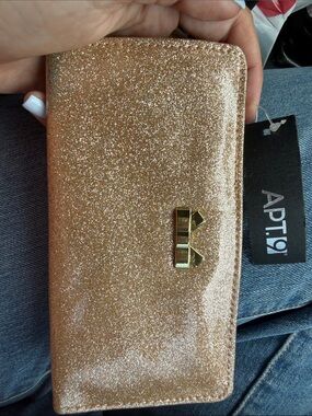 Apt. 9 Rose Gold Glitter Zip Wallet with Gold Bow Accent